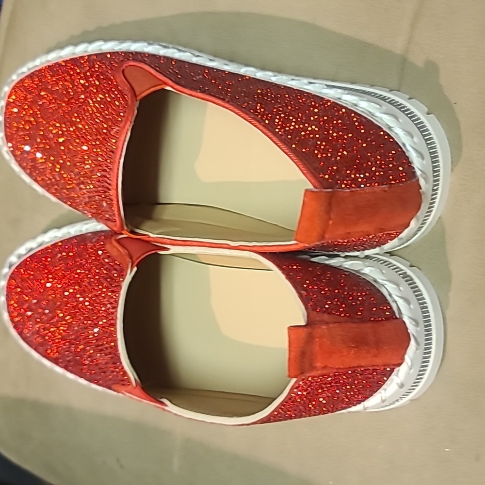 Women’s Red Glitter Slip-On Sneakers - Casual Sparkle - Picture 5 of 7